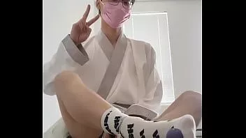 play Asian hanfu banci femboy kaus kaki putih anal dan besar mani muncrat